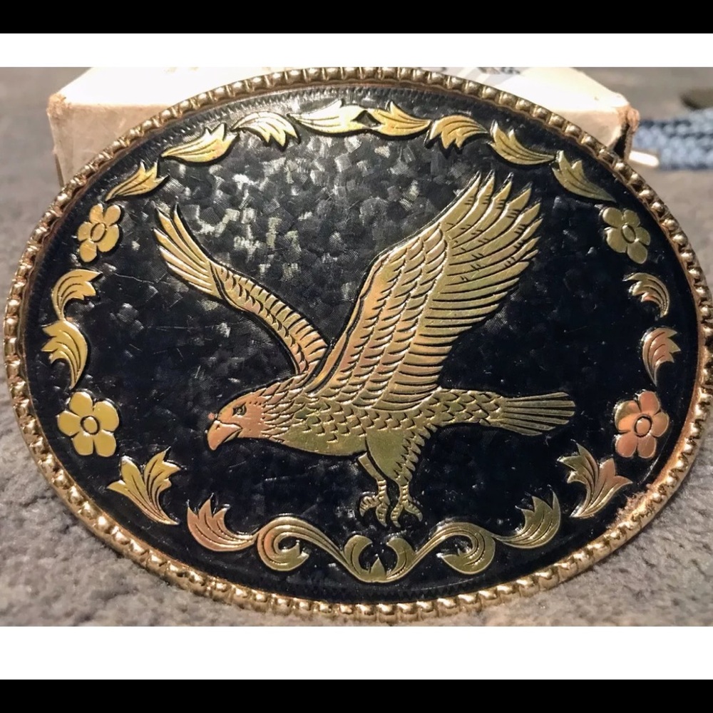 Vintage Western Gold & Black Belt Buckle